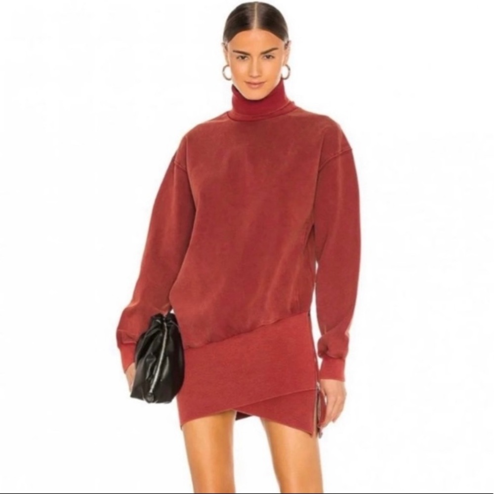 YOUNG FABULOUS AND BROKE Turtleneck Asymmetrical Sweater Side Zipper Dress Med